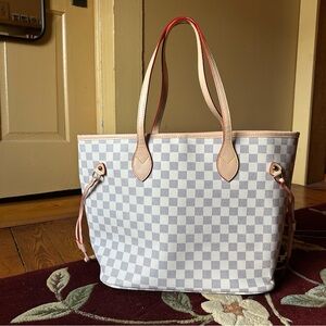 Checkered Tote Bag - Beige white and Red